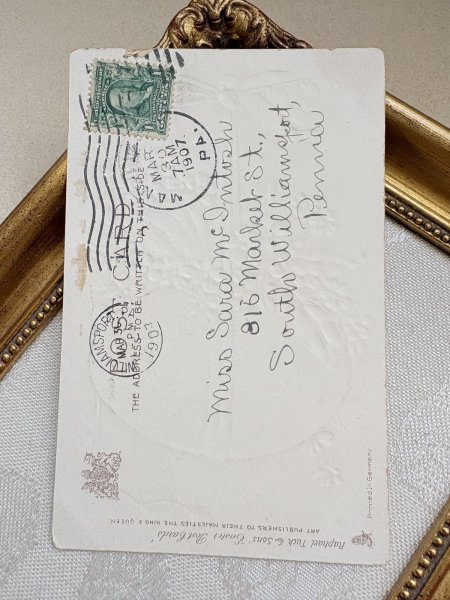 画像3: Postcard　アンティークポストカード　イースター　忘れな草のお花とピンク色の卵　アメリカ1907年 (3)