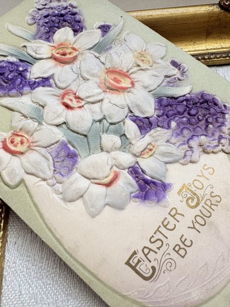 画像2: Postcard　アンティークポストカード　イースター　スイセンとライラックのお花と卵 (2)