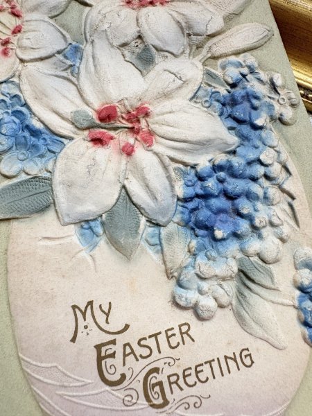 画像3: Postcard　アンティークポストカード　イースター　白百合と忘れな草のお花と卵 (3)