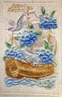 画像1: Postcard　アンティークポストカード　忘れな草のお花と鳩　帆船 (1)