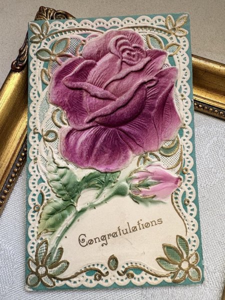 画像2: Postcard　アンティークポストカード　薔薇のお花　エンボス (2)