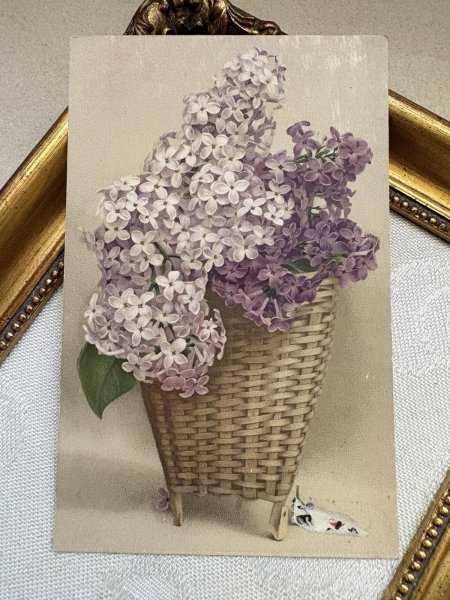 画像2: Postcard　アンティークポストカード　ライラックのお花かご (2)
