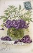 画像1: Postcard　アンティークポストカード　スズランとスミレのお花　花瓶　フランス1908年 (1)