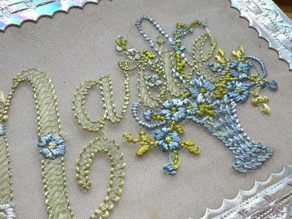 画像4: Postcard　アンティークポストカード　刺繍　忘れな草のお花かご　マリー　Marie フランス　1912年 (4)