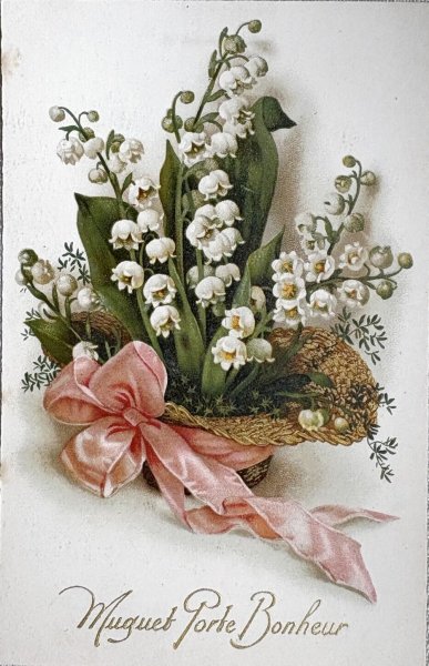 画像1: Postcard　アンティークポストカード　スズランのお花かご　鈴蘭　フランス　（未使用） (1)