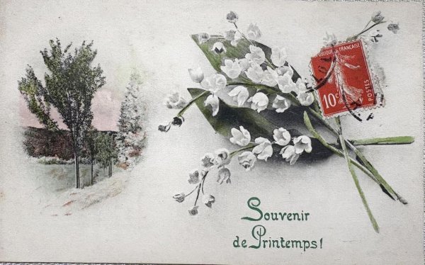 画像1: Postcard　アンティークポストカード　スズランのお花　鈴蘭　フランス　 (1)