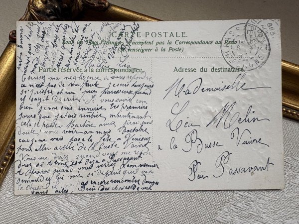 画像4: Postcard　アンティークポストカード　スズランと忘れな草のお花　リボン　鈴蘭　フランス　1905年 (4)