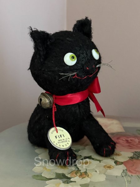 画像8: 【ご予約済】Snowdrop ハンドメイド　アンティーク風ぬいぐるみ　黒猫　ジャーマンモヘア　（16.5cm） (8)
