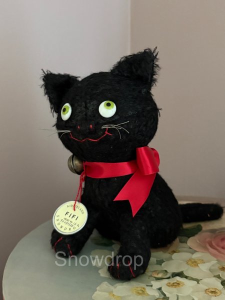 画像6: 【ご予約済】Snowdrop ハンドメイド　アンティーク風ぬいぐるみ　黒猫　ジャーマンモヘア　（16.5cm） (6)