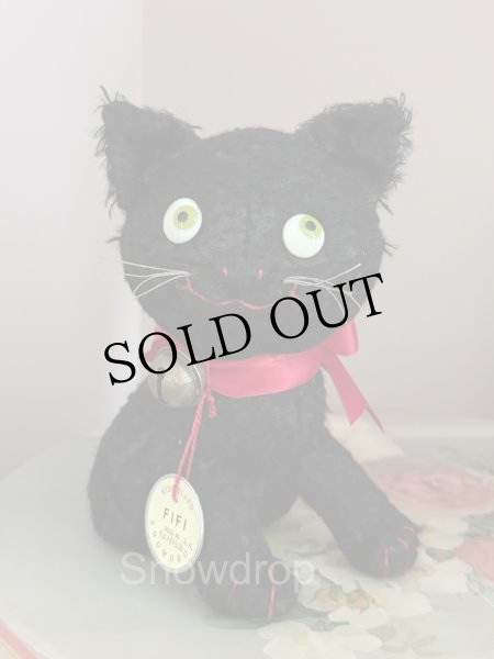 画像1: 【ご予約済】Snowdrop ハンドメイド　アンティーク風ぬいぐるみ　黒猫　ジャーマンモヘア　（16.5cm） (1)