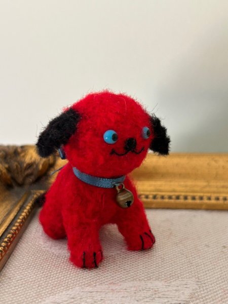 画像3: Vintage style Handmade miniature toy ハンドメイド　アンティーク風ミニチュア　アートドール　タビー犬　赤黒　Tubby Dog (3)