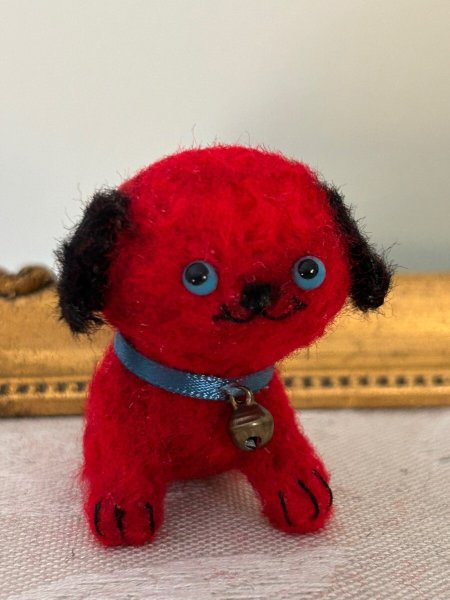 画像4: Vintage style Handmade miniature toy ハンドメイド　アンティーク風ミニチュア　アートドール　タビー犬　赤黒　Tubby Dog (4)