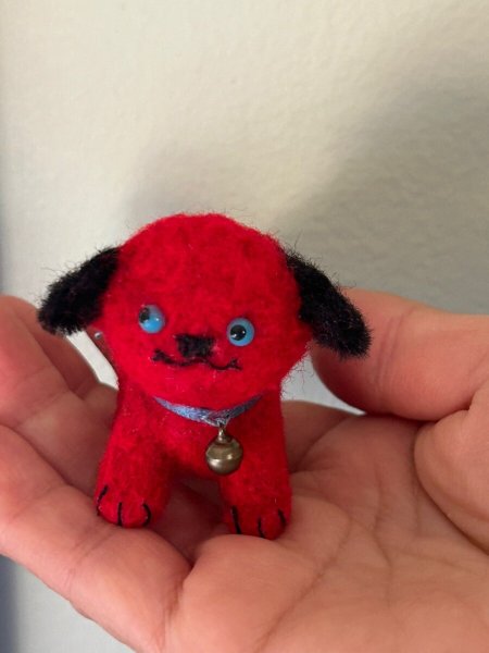 画像6: Vintage style Handmade miniature toy ハンドメイド　アンティーク風ミニチュア　アートドール　タビー犬　赤黒　Tubby Dog (6)