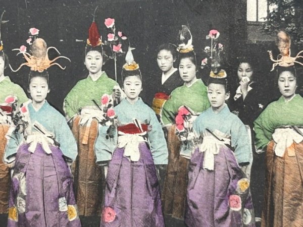 画像3: 手彩色絵葉書　長崎　舞妓　サカナ踊　（明治　大正　戦前　未使用） (3)