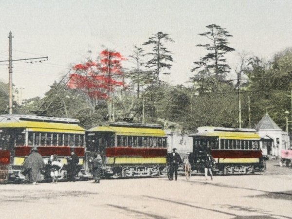 画像3: Postcard  手彩色絵葉書　東京上野広小路　路面電車（明治　大正　戦前） (3)