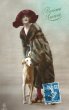 画像1: Postcard　アンティークポストカード　ボルゾイ犬と毛皮の女性　フランス　写真　1921年 (1)