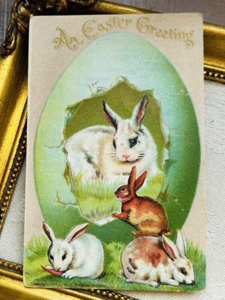 画像2: Postcard アンティークポストカード イースター  大きな卵の中のウサギ イースターエッグ  (2)