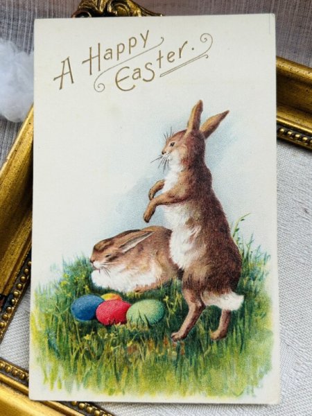 画像2: Postcard アンティークポストカード イースター  卵とうさぎさん  (2)