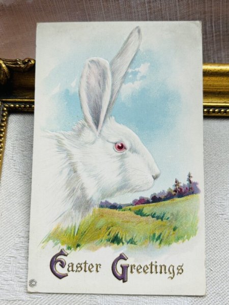 画像2: Postcard　アンティークポストカード　イースター 　白うさぎ　横顔 (2)