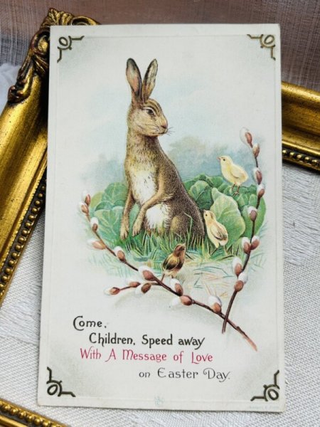 画像2: Postcard アンティークポストカード イースター  ヒヨコとうさぎさん  (2)