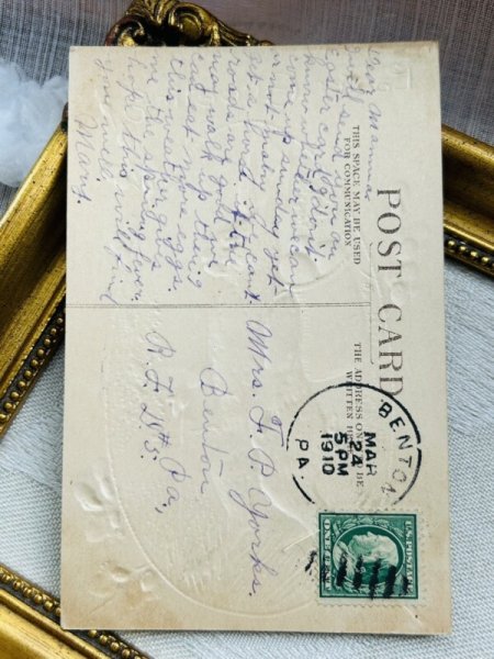 画像3: Postcard アンティークポストカード イースター  卵を運ぶうさぎさん ネコヤナギ (3)