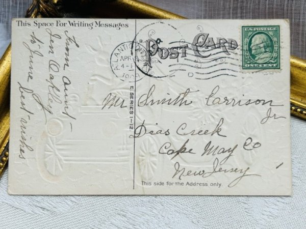 画像3: Postcard　アンティークポストカード　イースター 　自動車で大きな卵を運ぶウサギさん (3)