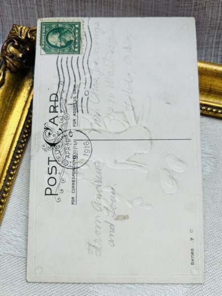 画像3: Postcard アンティークポストカード イースター  キャベツ畑のウサギとヒヨコ ネコヤナギ  (3)