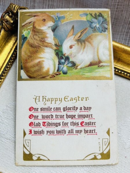 画像2: Postcard アンティークポストカード イースター  ウサギ スミレ 卵 (2)