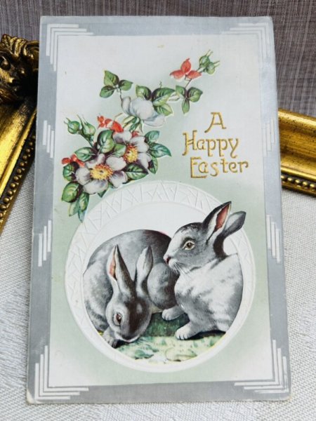 画像2: Postcard アンティークポストカード イースター  ウサギ サンザシ (2)