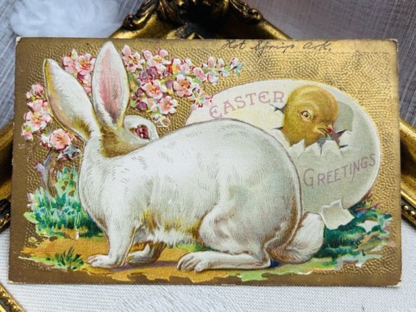 画像2: Postcard　アンティークポストカード　イースター 　生まれたてのヒヨコさん　ウサギ (2)
