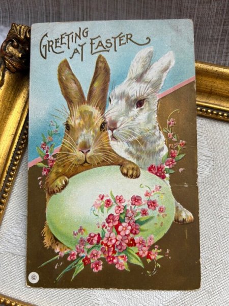 画像2: Postcard アンティークポストカード イースター  ウサギとイースターエッグ 卵  (2)