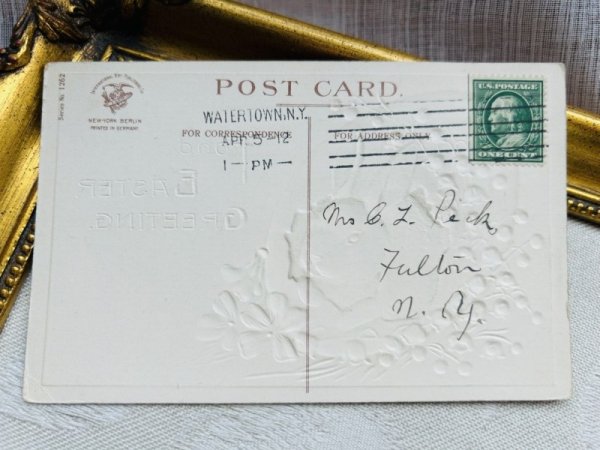 画像3: Postcard　アンティークポストカード　イースター 　卵の中のウサギさん　スズラン　スミレ　Clapsaddle ？ (3)