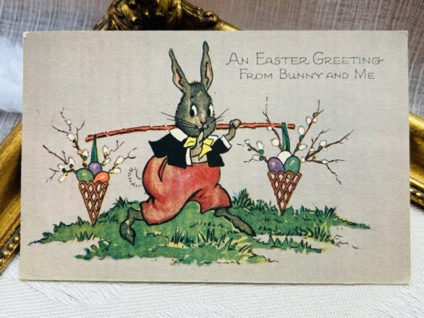 画像2: Postcard　アンティークポストカード　イースター 　卵を運ぶウサギさん　アメリカ　1926年 (2)