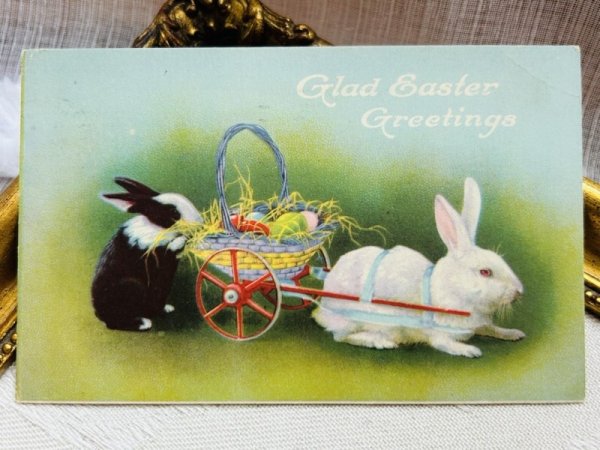 画像2: Postcard アンティークポストカード イースター  ウサギの卵車 ダッチ アメリカ1923年 (2)
