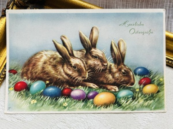 画像2: Postcard アンティークポストカード イースター  ウサギとイースターエッグ ドイツ (2)