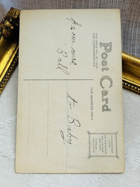 画像3: Postcard アンティークポストカード イースター  大きな赤い卵を囲んでダンスをするウサギ (3)