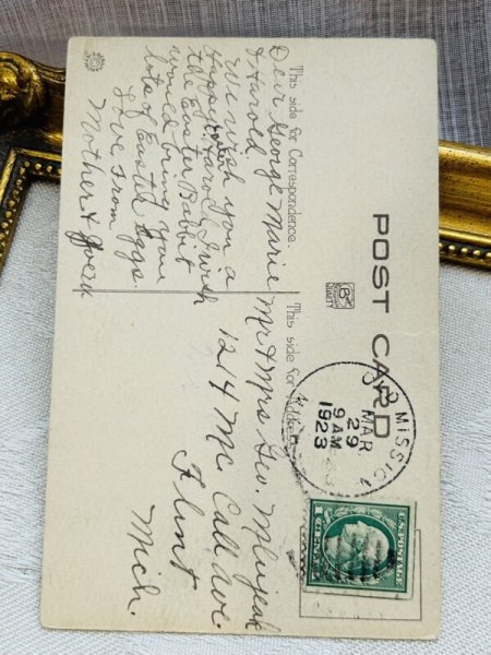 画像3: Postcard アンティークポストカード イースター  ウサギとヒヤシンスのお花 卵 アメリカ1923年 (3)