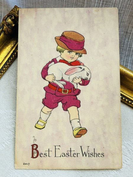 画像2: Postcard　アンティークポストカード　イースター 　ウサギを運ぶ男の子 (2)