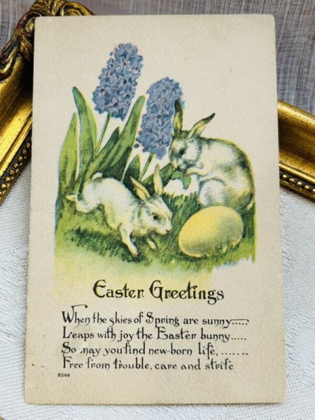 画像2: Postcard アンティークポストカード イースター  ウサギとヒヤシンスのお花 卵 アメリカ1923年 (2)