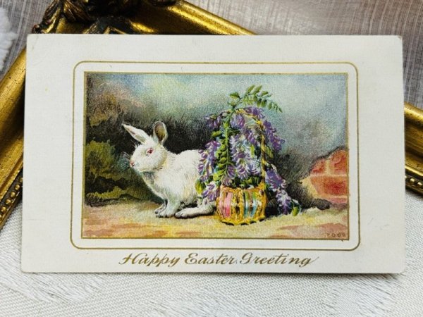 画像2: Postcard アンティークポストカード イースター  ウサギ 藤の花 (2)