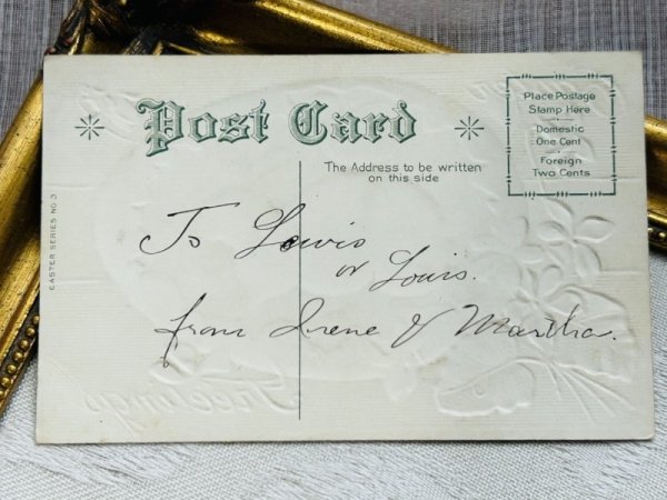 画像3: Postcard アンティークポストカード イースター  ウサギとヒヨコ 大きな卵 スミレ (3)