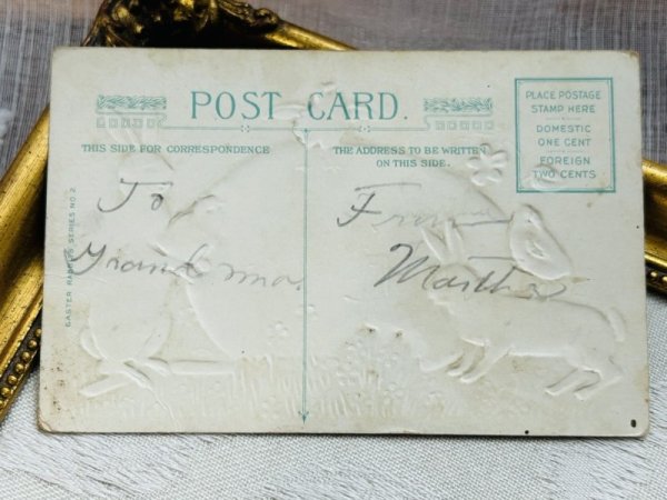 画像3: Postcard　アンティークポストカード　イースター 　ウサギとヒヨコ　大きな卵　 (3)