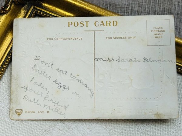 画像3: Postcard アンティークポストカード イースター  人参とウサギ 水仙 (3)