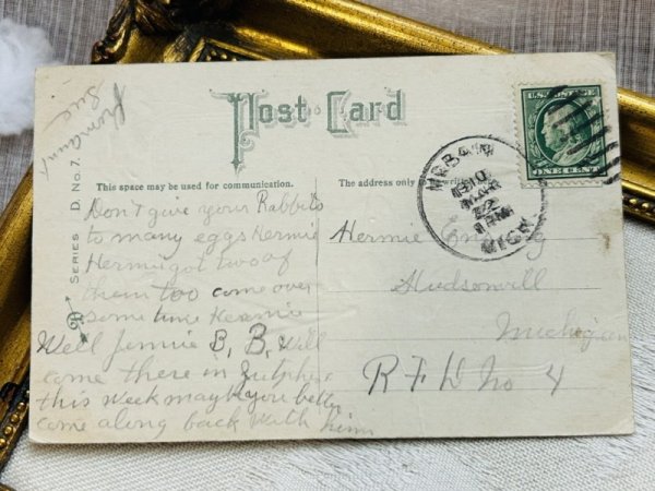 画像3: Postcard アンティークポストカード イースター  ウサギ 銀 (3)