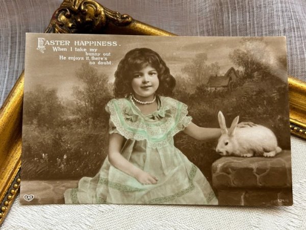 画像2: Postcard アンティークポストカード イースター  女の子とうさぎ 写真 (未使用) (2)