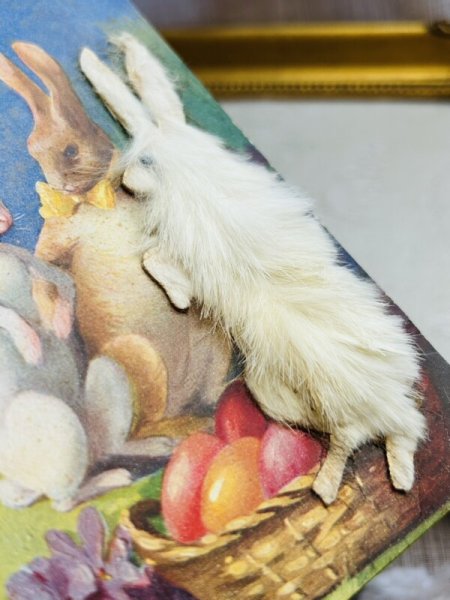 画像3: Postcard アンティークポストカード イースター  うさぎと卵 リアルファー (未使用) (3)