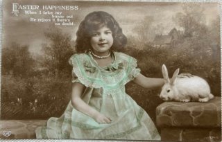 アンティークポストカード　イースターのウサギとお揃いワンピの可愛い少女たち Snowdrop Postcards アンティークポストカード専門店
