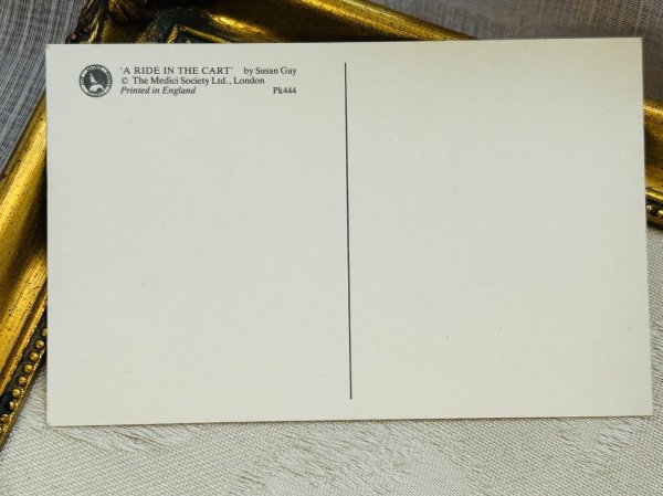 画像3: Postcard ビンテージポストカード うさぎさんのカート遊び キノコ 風船 リス フィンチ Ride in the Cart by Susan Gay (未使用) (3)