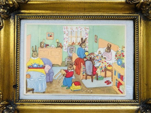 画像2: Postcard アンティークポストカード うさぎさんのお見舞い Getting Better by Margaret Ross (2)