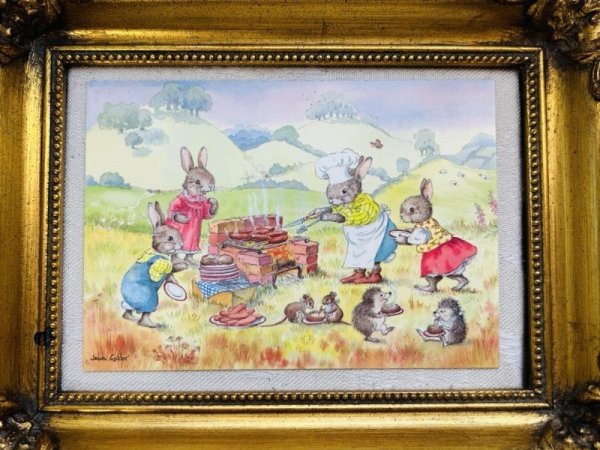 画像2: Postcard ビンテージポストカード うさぎさんのサマーバーベキュー The Summer BBQ by Jean Gilder (未使用) (2)